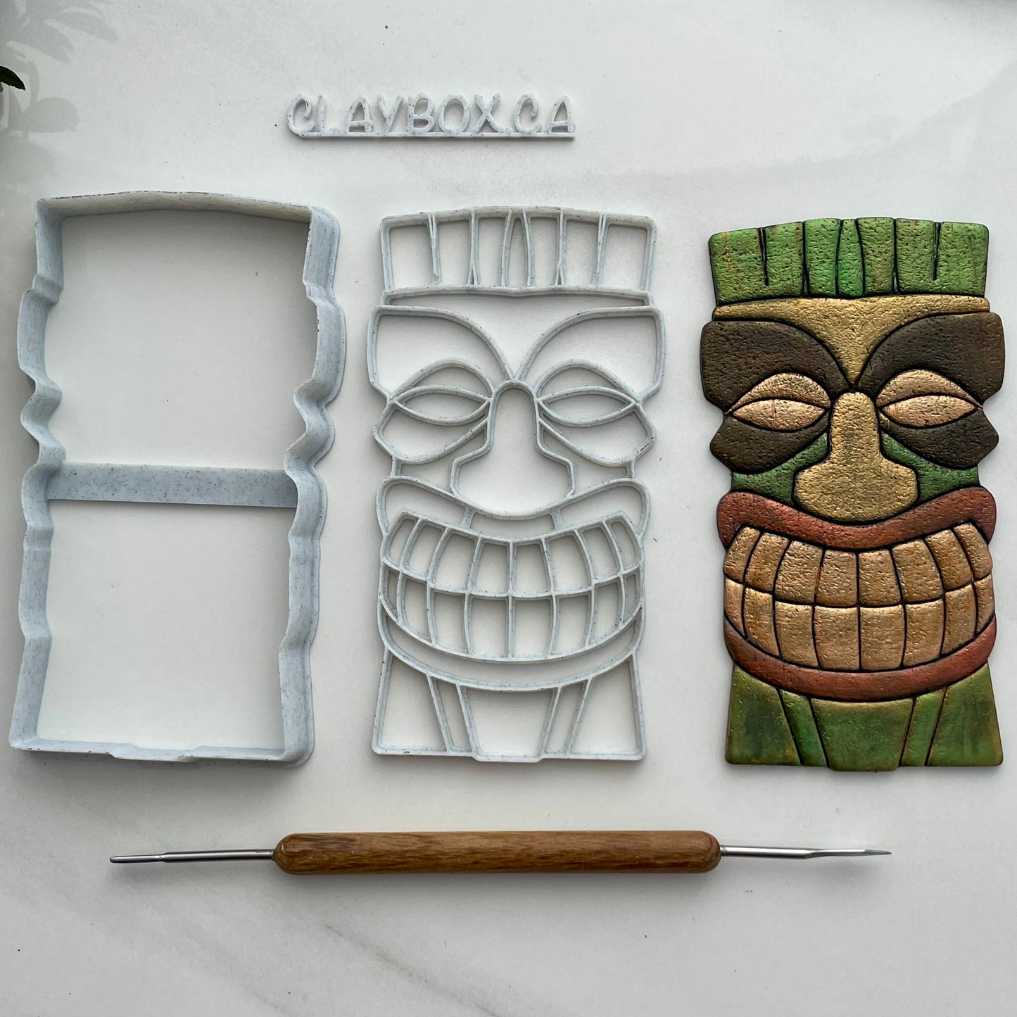 Large tiki mask stamp and matching cutter - made for use with polymer clay