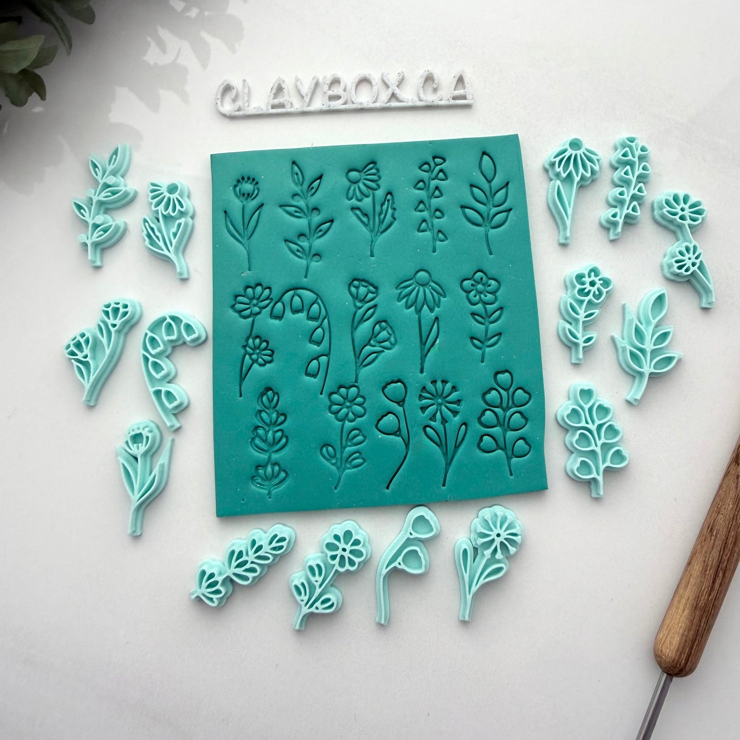 Wildflower Polymer Clay Stamp Set | 15 Floral Clay Stamps | Botanical Texture Tools | Pottery & Polymer Clay