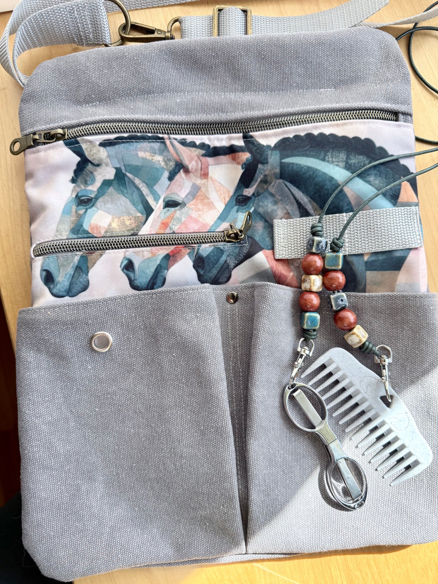 Braiding Apron with Zipper Pockets & Tool Necklace | Horse Grooming Apron | Braider Apron with Comb & Scissors | Equestrian Gear