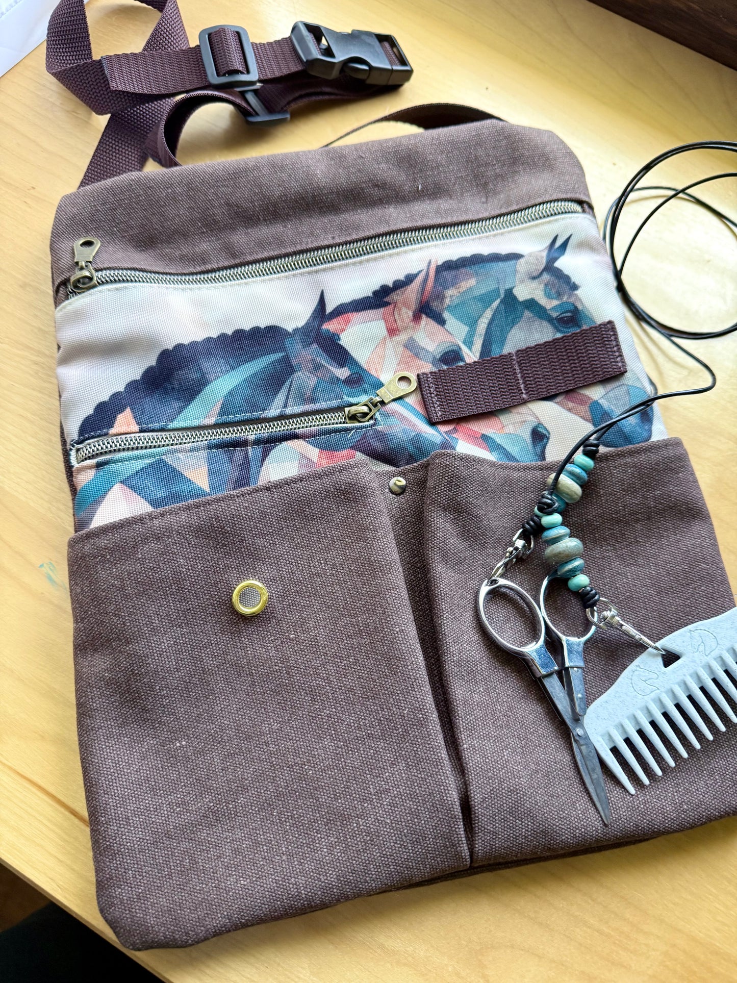 Braiding Apron with Zipper Pockets & Tool Necklace | Horse Grooming Apron | Braider Apron with Comb & Scissors | Equestrian Gear