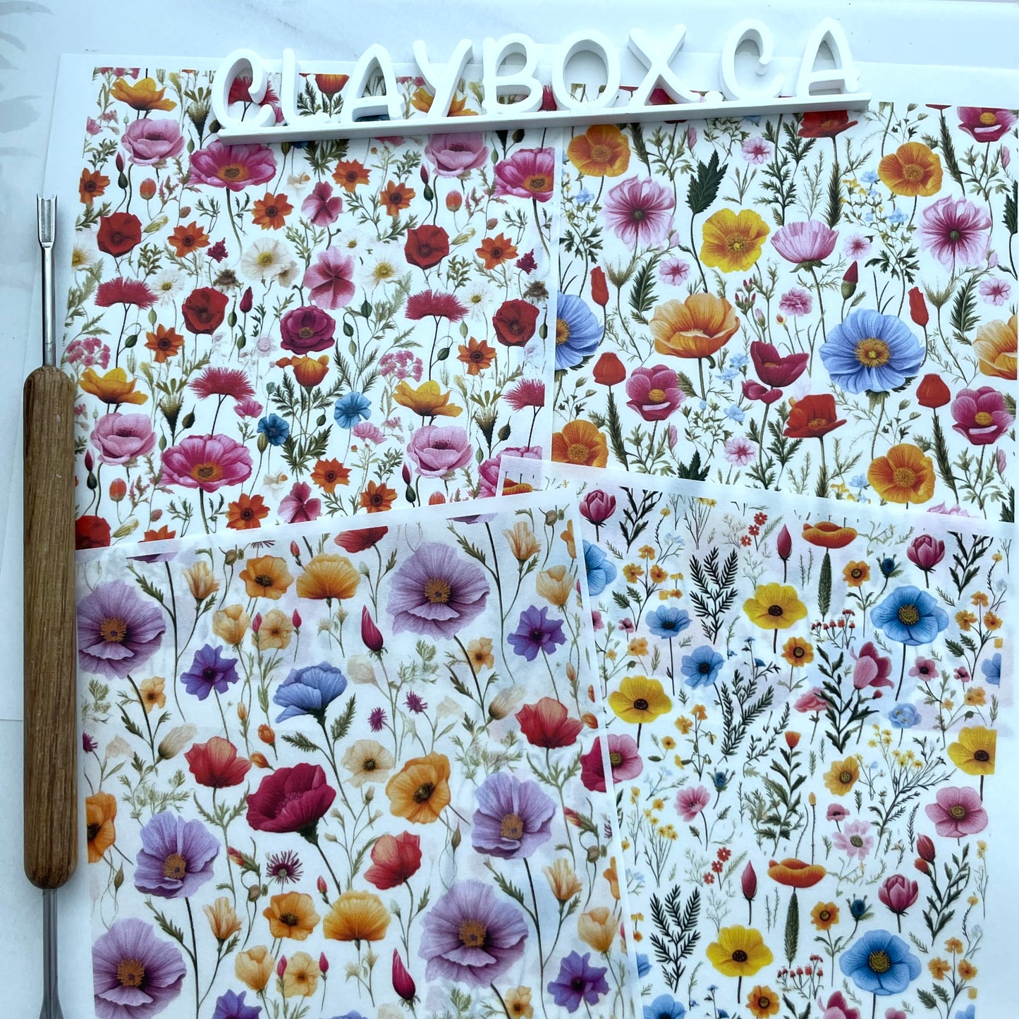Wildflowers Image Transfer Set for Polymer Clay - 4 Designs