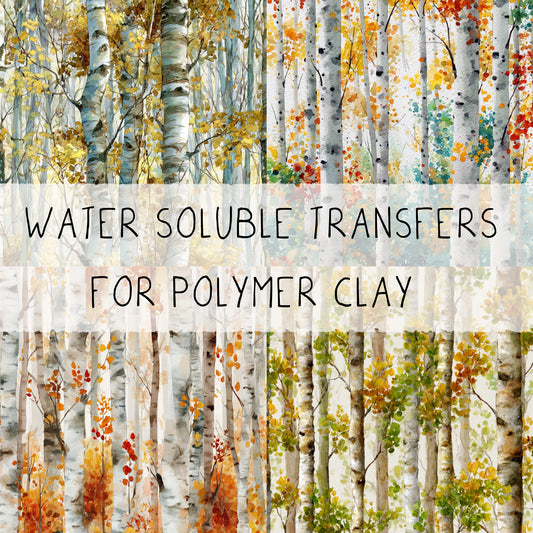Birch Trees Transfers for Polymer Clay - Set of 4 Water-Soluble Sheets for Polymer Clay