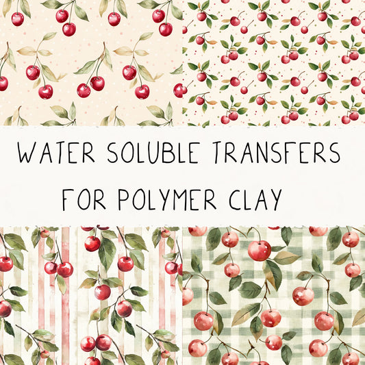 Cherry Image Transfers - Set of 4 Water-Soluble Sheets for Polymer Clay