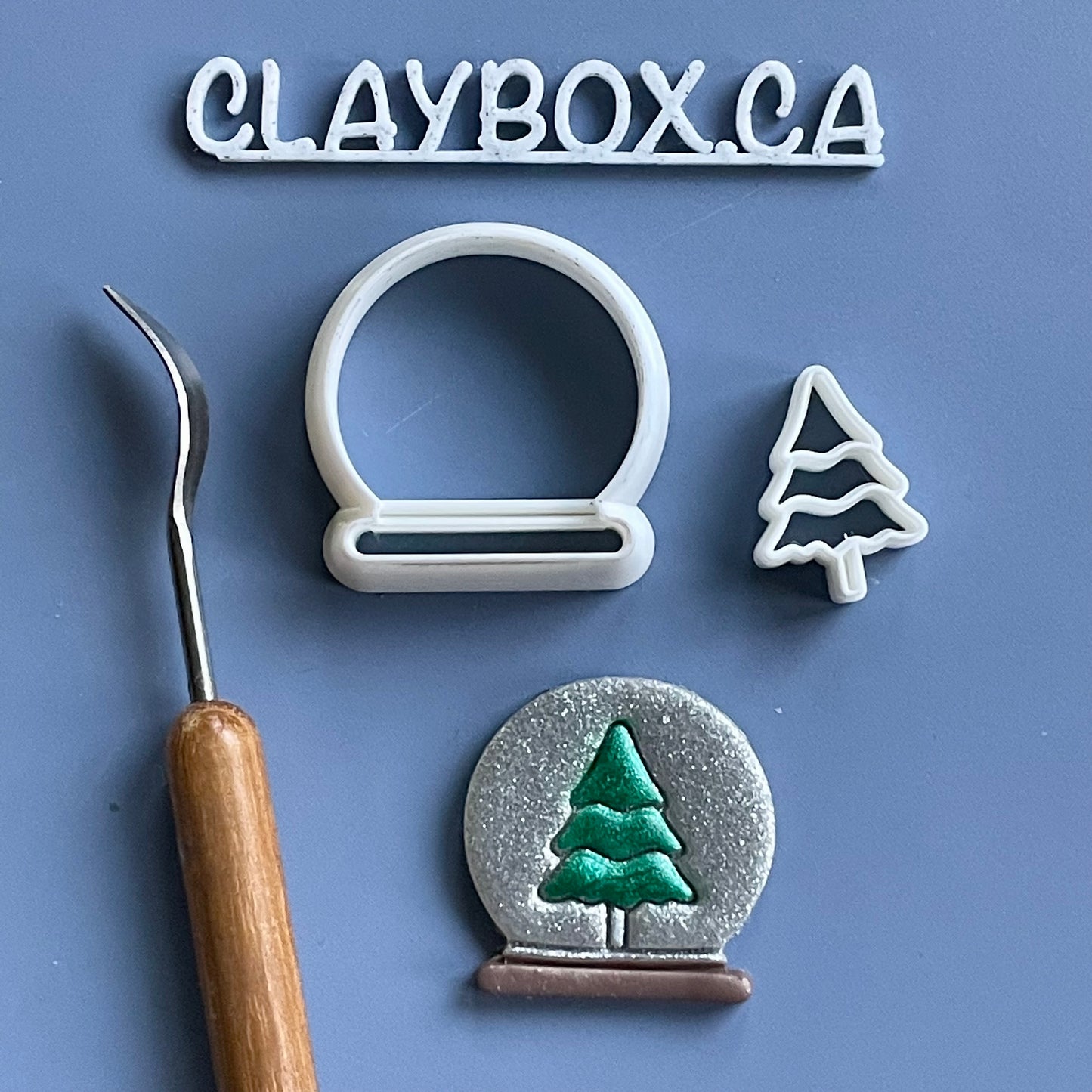 Snow Globe Cutter with Tree Stamp | Polymer Clay Tools | 3D Printed Cutter for Holiday Crafts