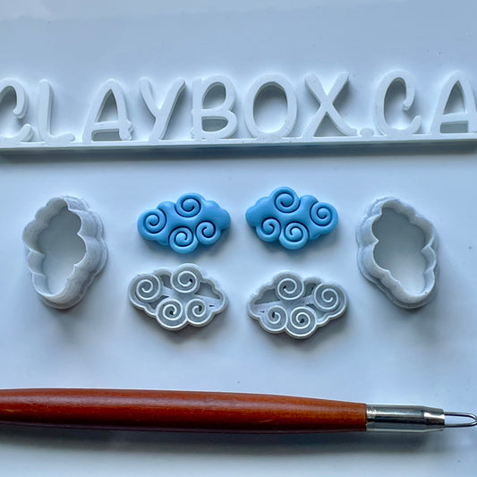 Cloud Stamp and Cutter Pair – 3D Printed Polymer Clay Tools – Left/Right Cloud Design for Clay Crafts