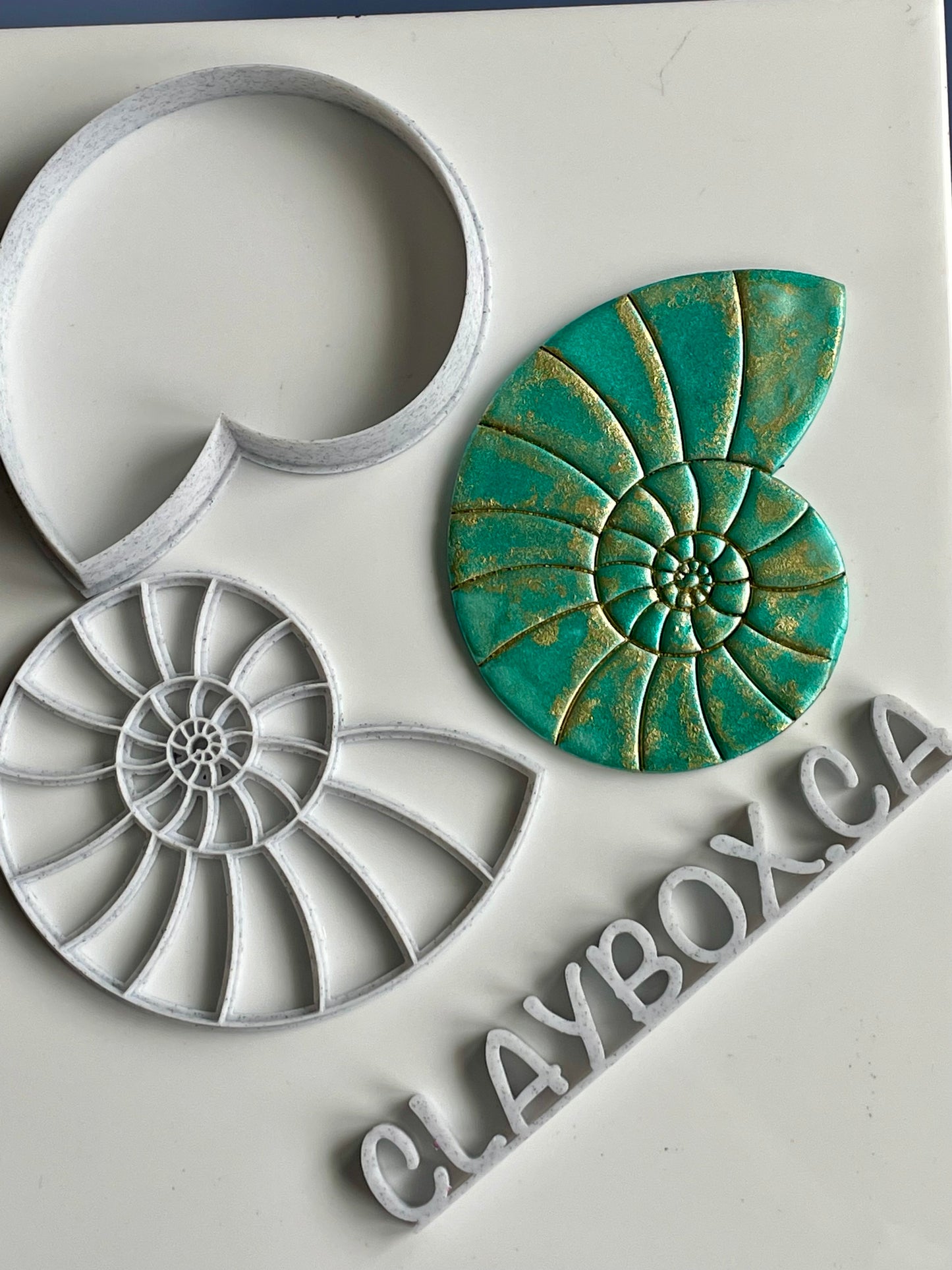 Ammonite stamp and matching cutter - made for use with polymer clay
