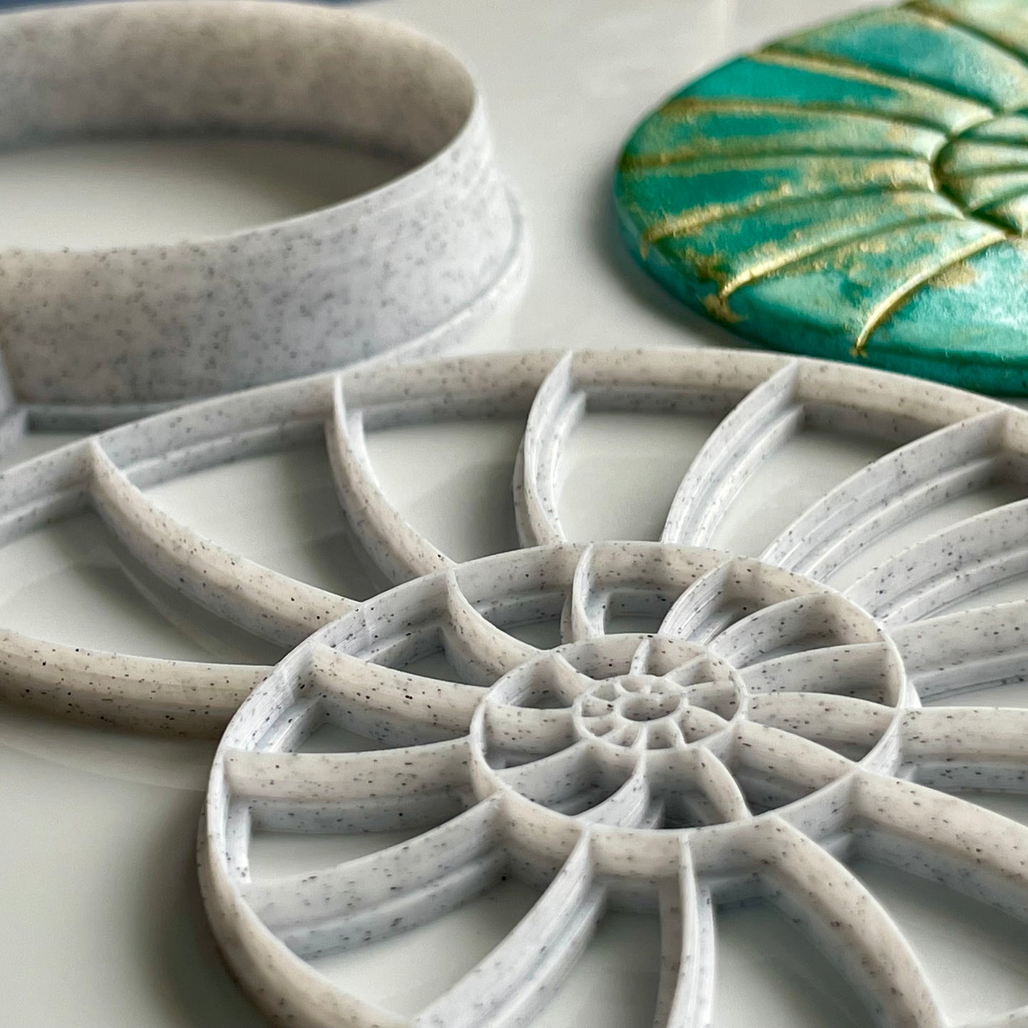 Ammonite stamp and matching cutter - made for use with polymer clay