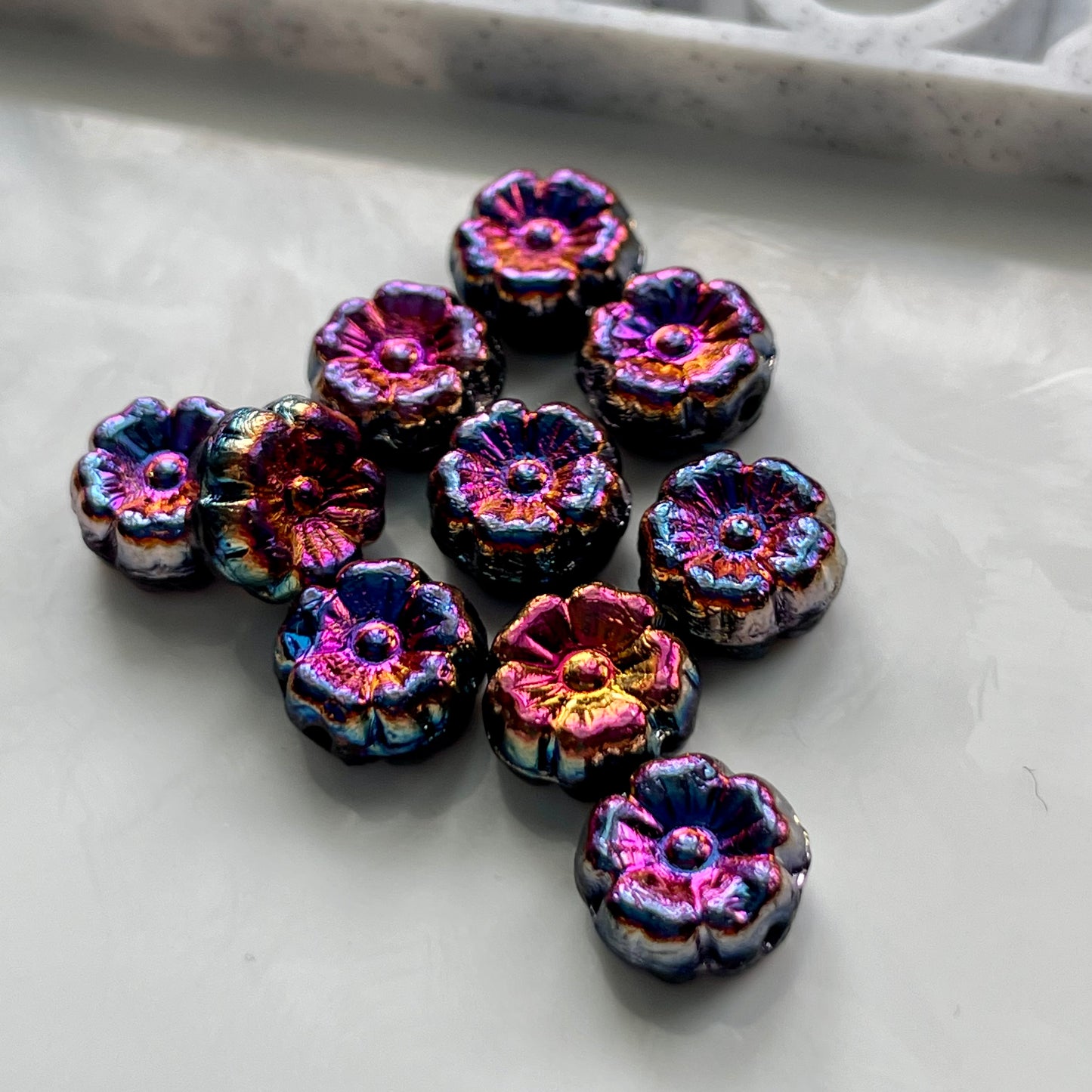 Czech Pressed Glass Flower Beads - 10 pieces