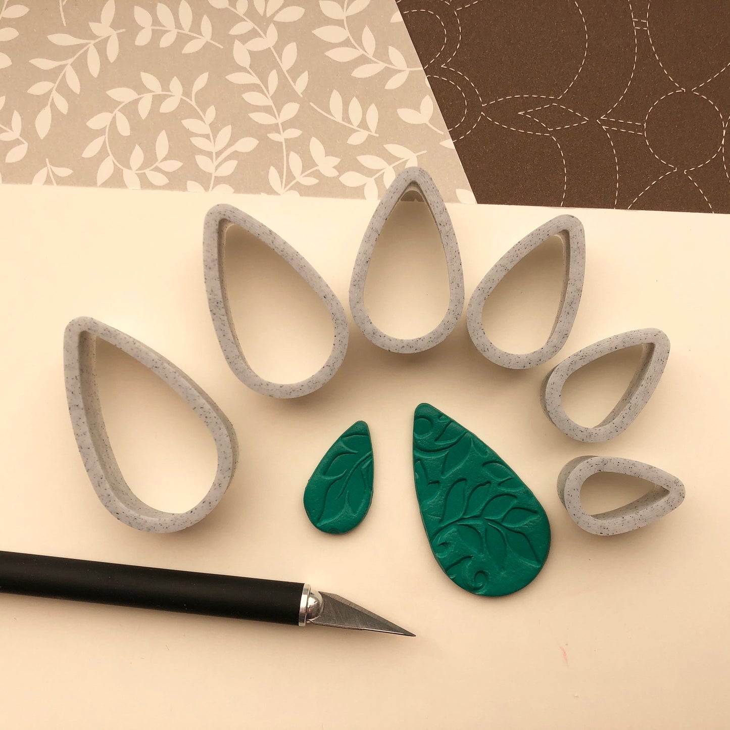 Teardrop Cutter Set – 6 Polymer Clay Cutters – Tapered Edge for Clean Cuts – 3D Printed Clay Tools