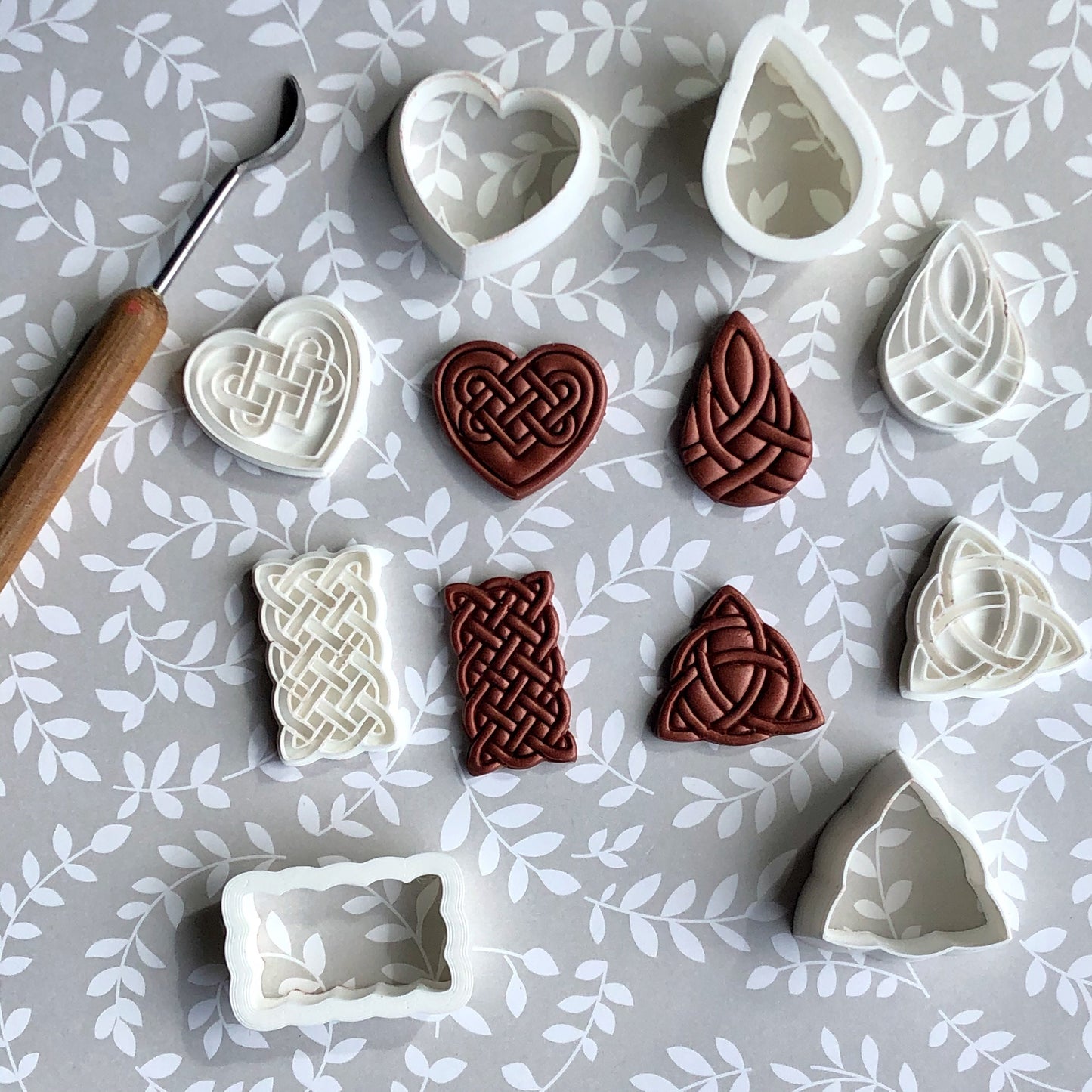 Celtic Stamp Set with Matching Cutters – Polymer Clay Tools – 3D Printed – Six Sizes Available