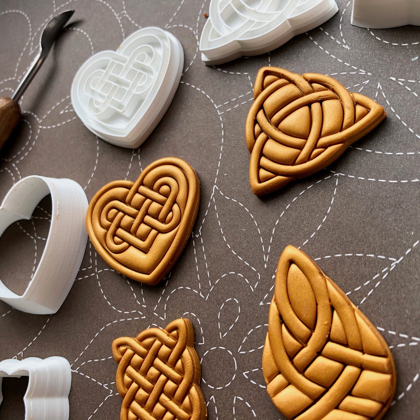 Celtic Stamp Set with Matching Cutters – Polymer Clay Tools – 3D Printed – Six Sizes Available