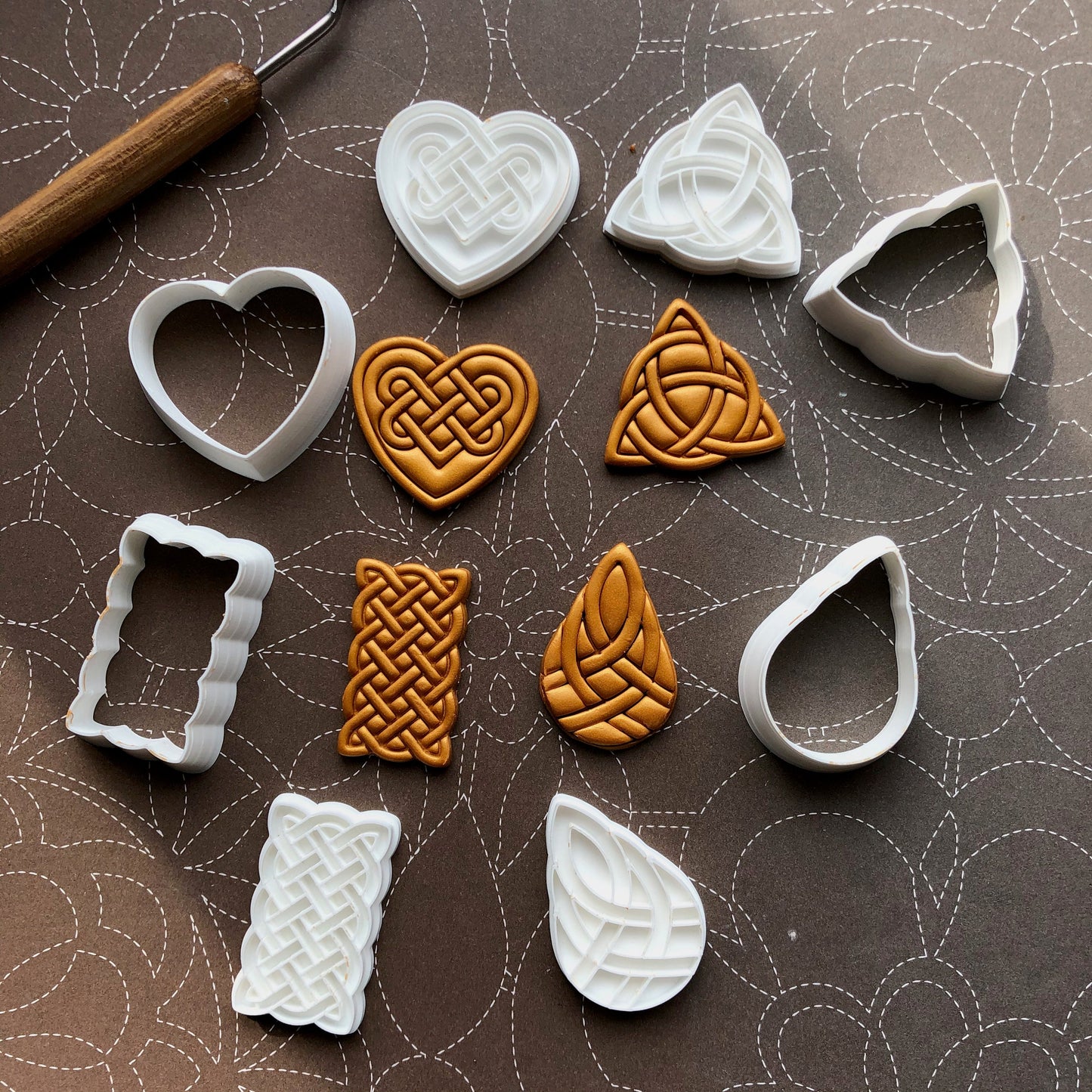 Celtic Stamp Set with Matching Cutters – Polymer Clay Tools – 3D Printed – Six Sizes Available