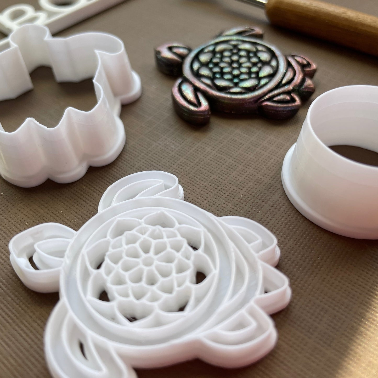 Mandala turtle stamp and cutter set - made for use with polymer clay
