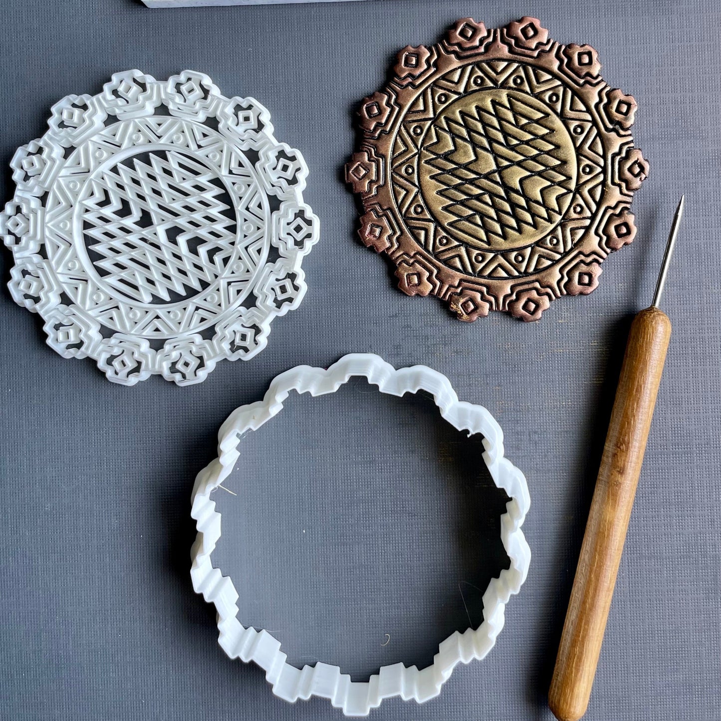 Aztec stamp and matching cutter - made for use with polymer clay