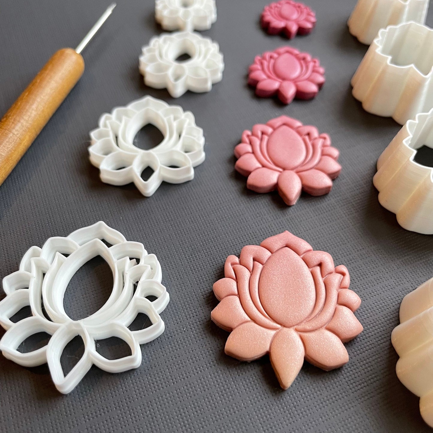 Lotus stamp with matching cutter - made for use with polymer clay