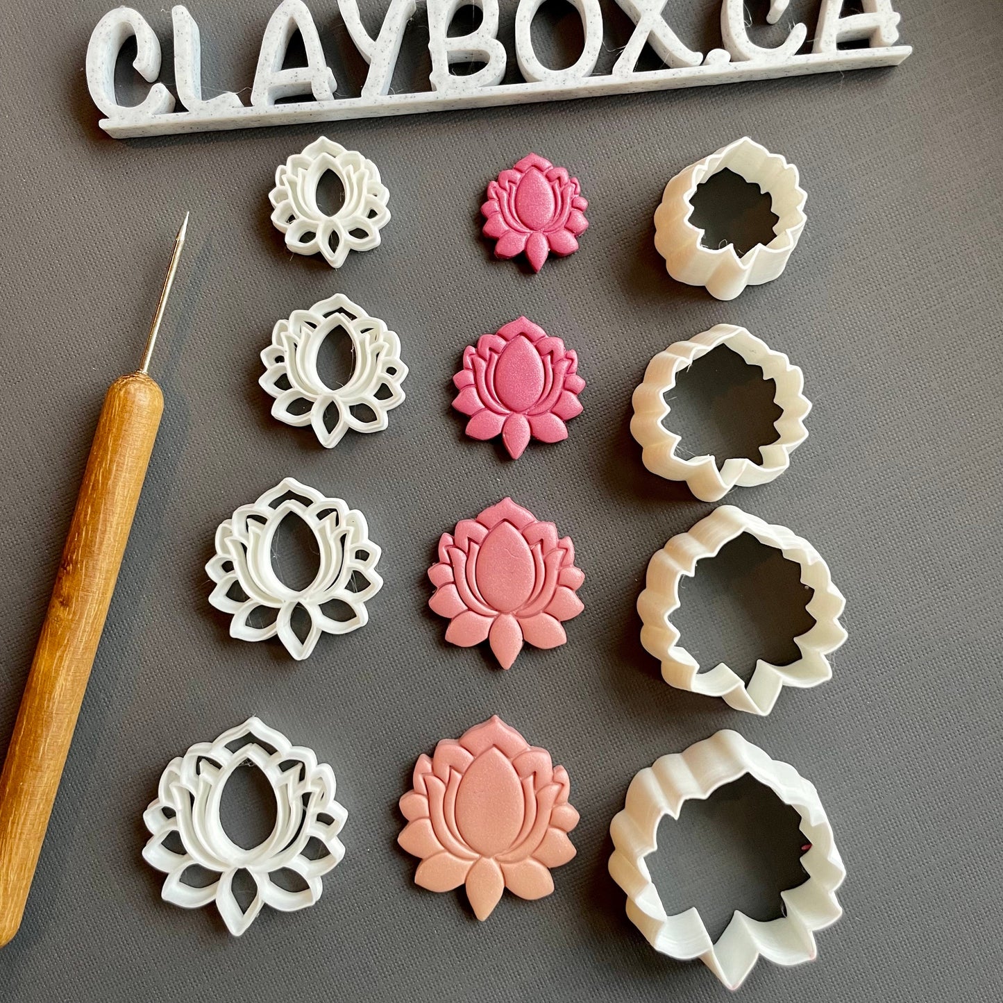 Lotus stamp with matching cutter - made for use with polymer clay