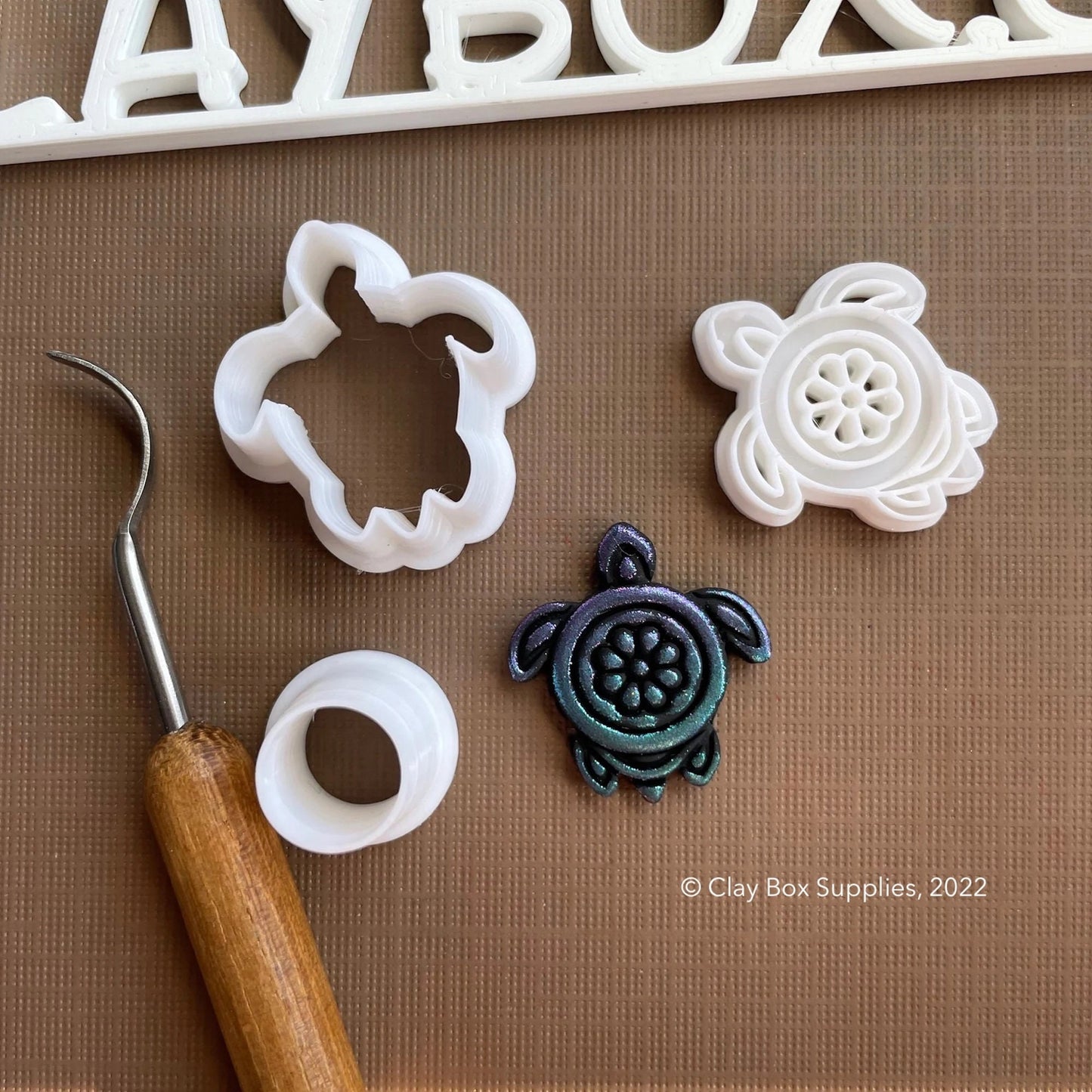 Mandala turtle stamp and cutter set - made for use with polymer clay