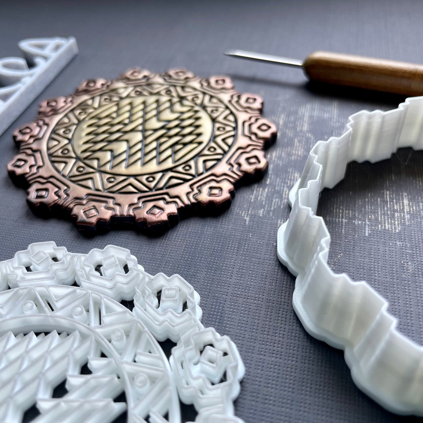 Aztec stamp and matching cutter - made for use with polymer clay
