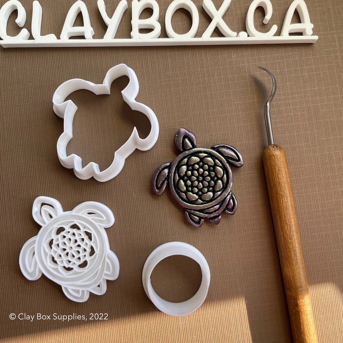 Mandala turtle stamp and cutter set - made for use with polymer clay